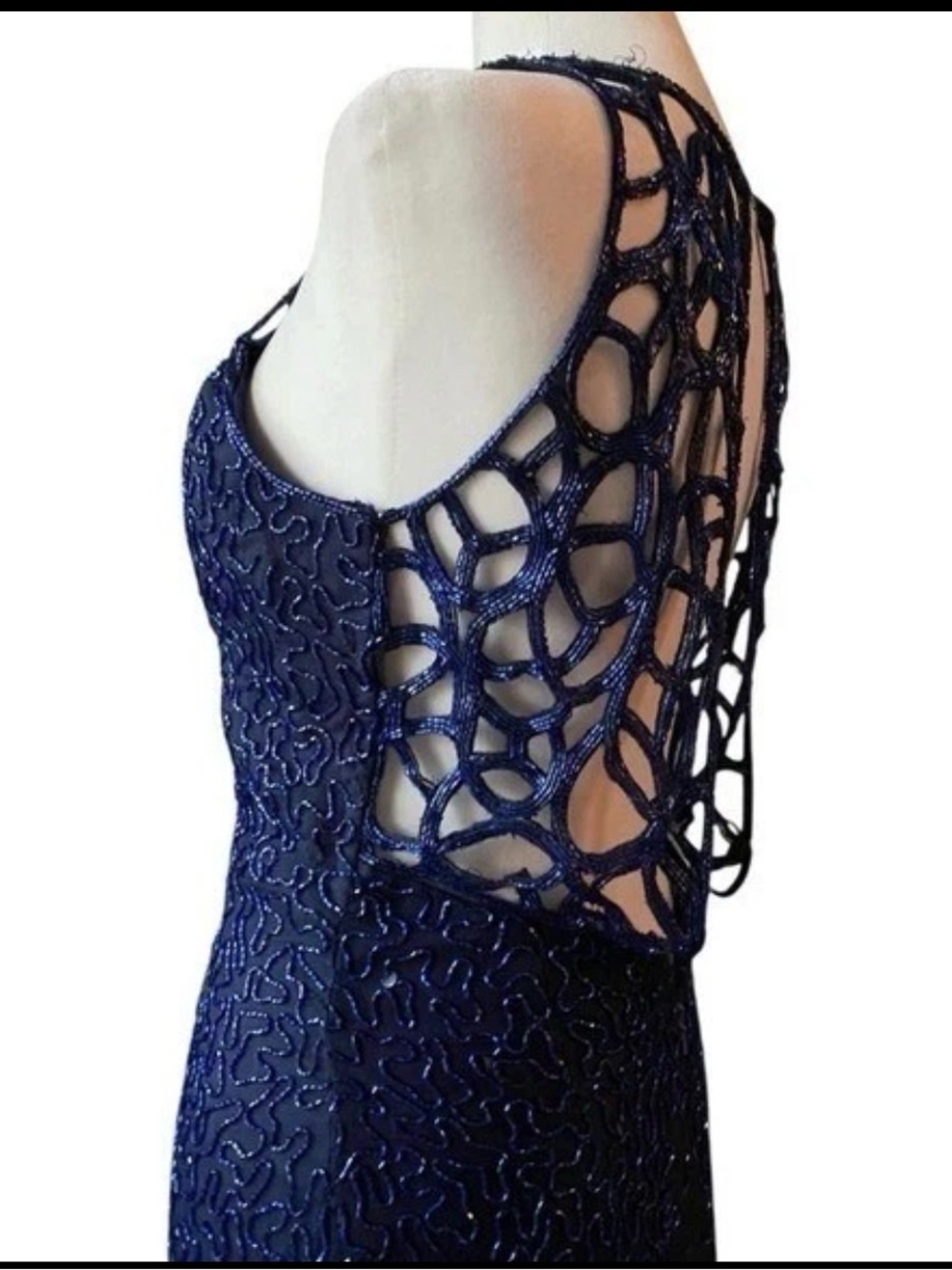 Vintage Scala 100% Silk Purple (has blue hues) Hand Beaded Evening Gown Size L